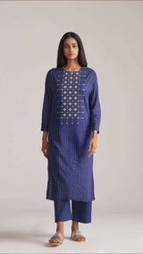 Blue and Off White Mul-Mul Print Co-ord Set