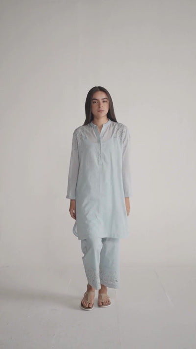 Chalk Blue Mul Mul Co-ord Set for Women | Ganga Fashions