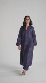 Medieval Blue Embroidered Raw Silk Co-ord Set