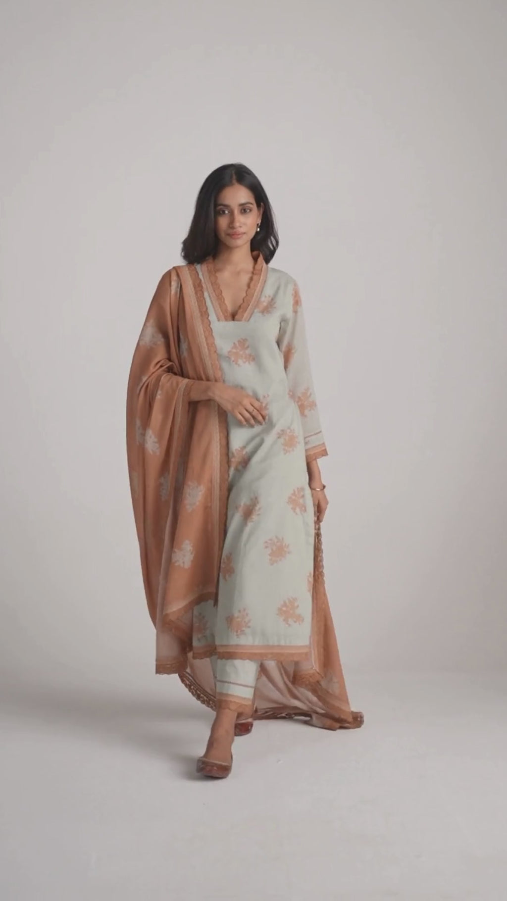 Grey-Rust Mul Kurta Set