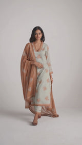 Grey-Rust Mul Kurta Set