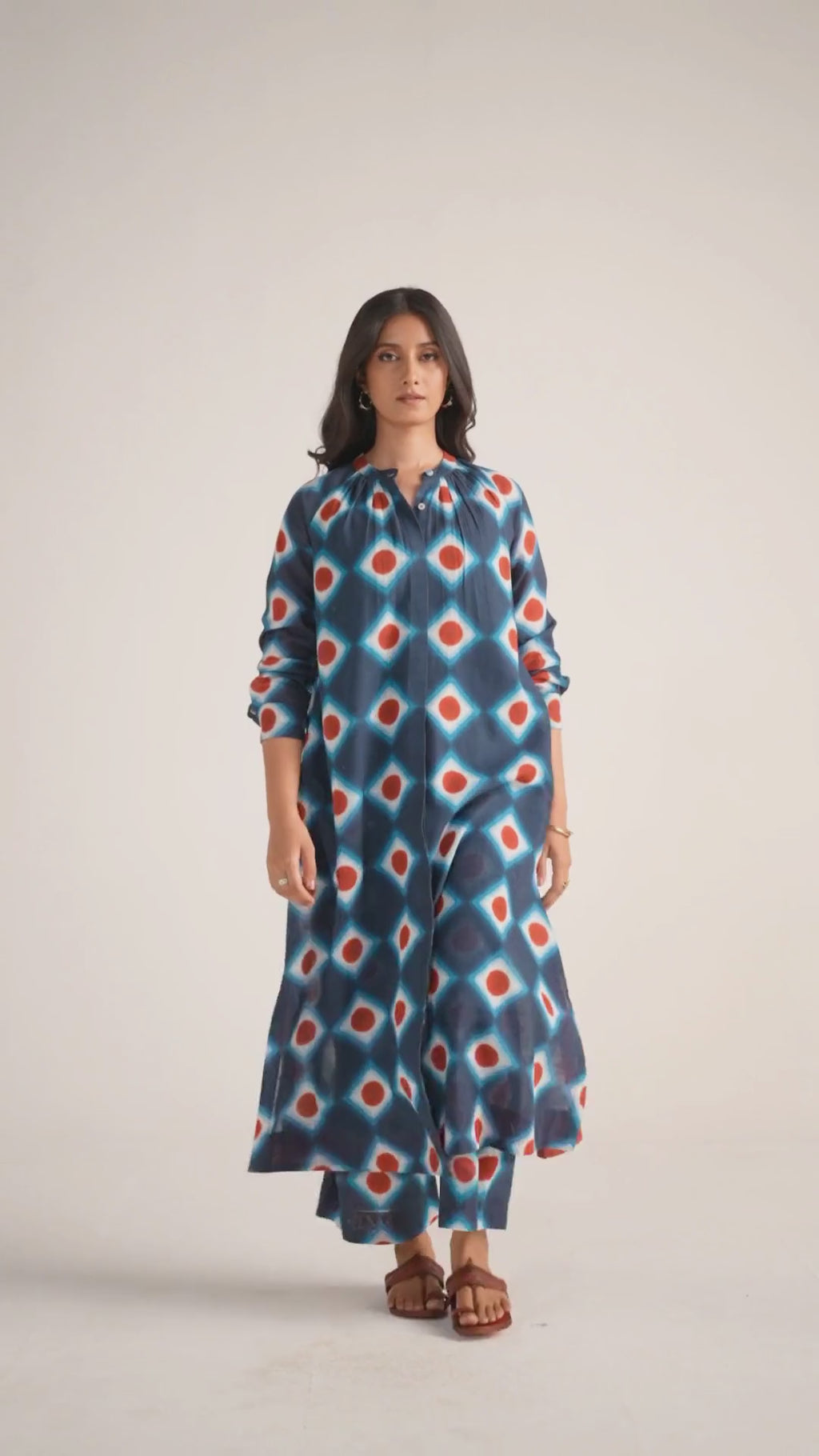Deep Blue Cotton Linen Printed Co-ord Set