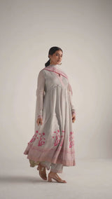 Grey Mul-Mul Anarkali Kurta Set