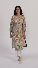 Moss Green and Mustard Cotton Kurta