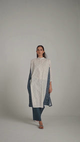 Off-White and Indigo Blue Linen Co-ord Set