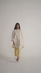 Off-White and Cornsilk Yellow Cotton Co-ord Set