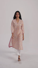 Mustard and Cream Printed Cotton kurta