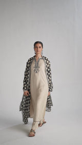 Cream and Black Kurta Set