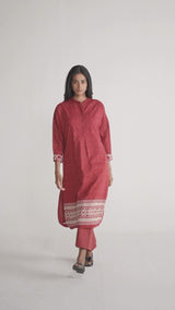 Maroon and Off White Mul-Mul Print Co-ord Set