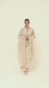 Angora Beige and Golden Organza Jacquard Kurta Set