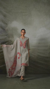 Grey Woven Orgenza Kurta Set