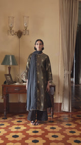 Night Black and Golden Woven Silk Salwar Suit