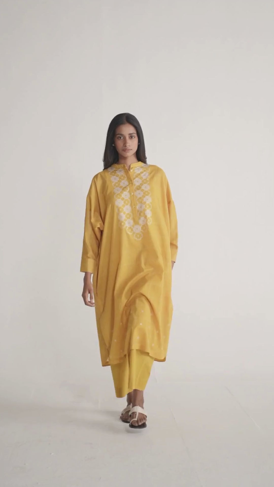 Yellow & Cream Mul Mul Print Co-Ord Set