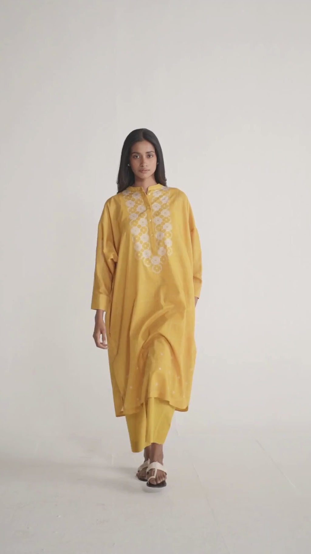 Yellow & Cream Mul Mul Print Co-Ord Set