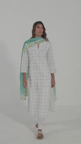 White and Aquifer Printed Cotton Salwar Suit