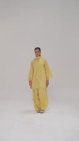 Sulphur Yellow Mul-Chanderi Kurta Set