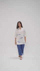 Off-White and Blue Cotton Co-ord Set