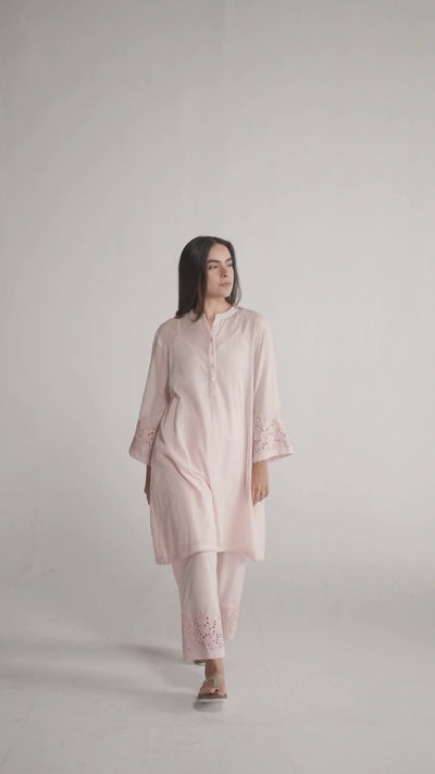 Crystal Pink Mul Mul Co-ord Set for Women | Ganga Fashions