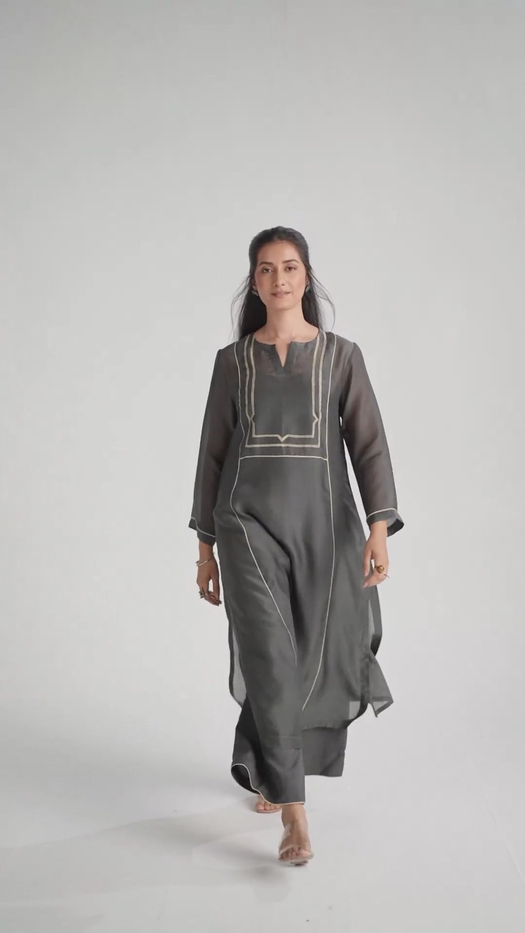 Iron Grey Silk Co-ord Set with Subtle Embroidery