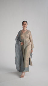 Monument Grey Tissue Festive Kurta Set 