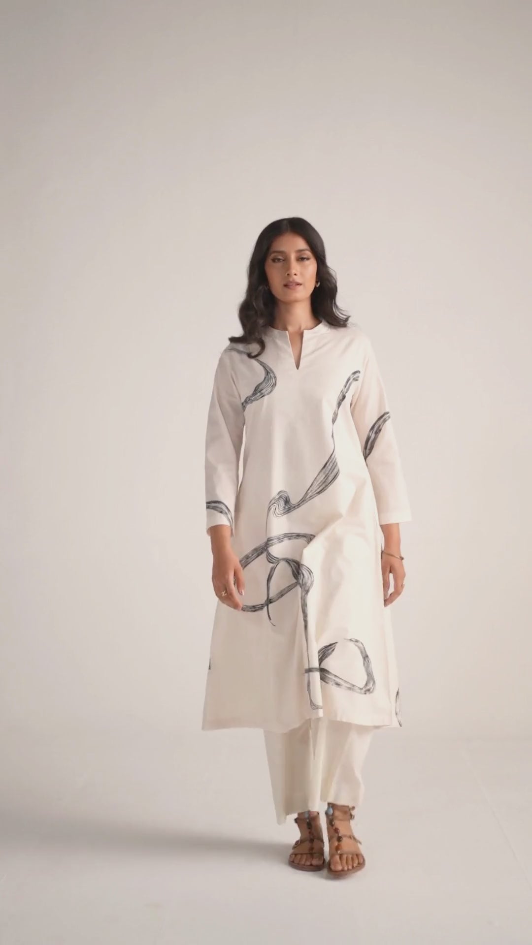 Cream and Black Cotton Print Co-ord Set