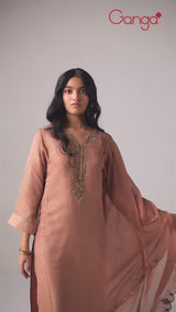 Mocha Mousse Woven Tissue Festive Kurta Set