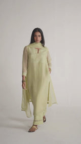 Pista Milk kora Silk Kurta Set