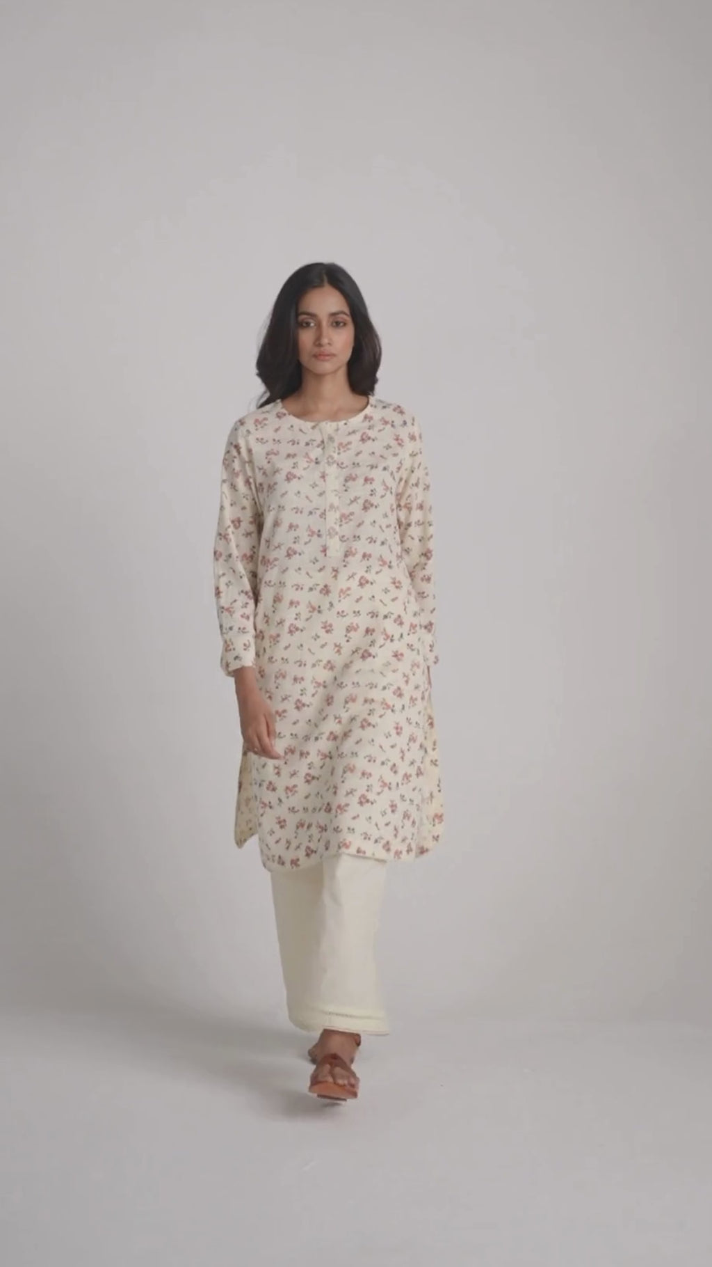 Cream and Pink Tiny Floral Hand-Print Co-ord Set