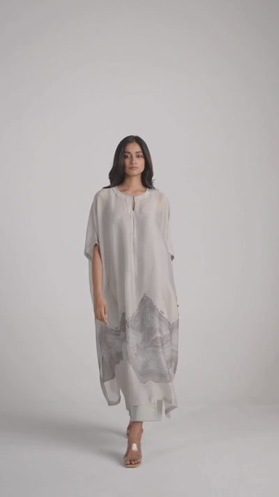 Ash Grey Silk Kaftaan Co-ord Set