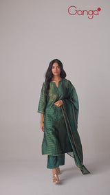 Storm Green Zari Woven Festive Kurta Set