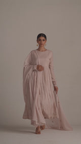 Mauve Chalk Mul-Mul Anarkali Kurta Set