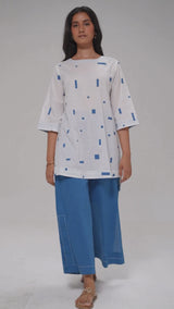 White and Blue Pure Cotton Co-ord Set