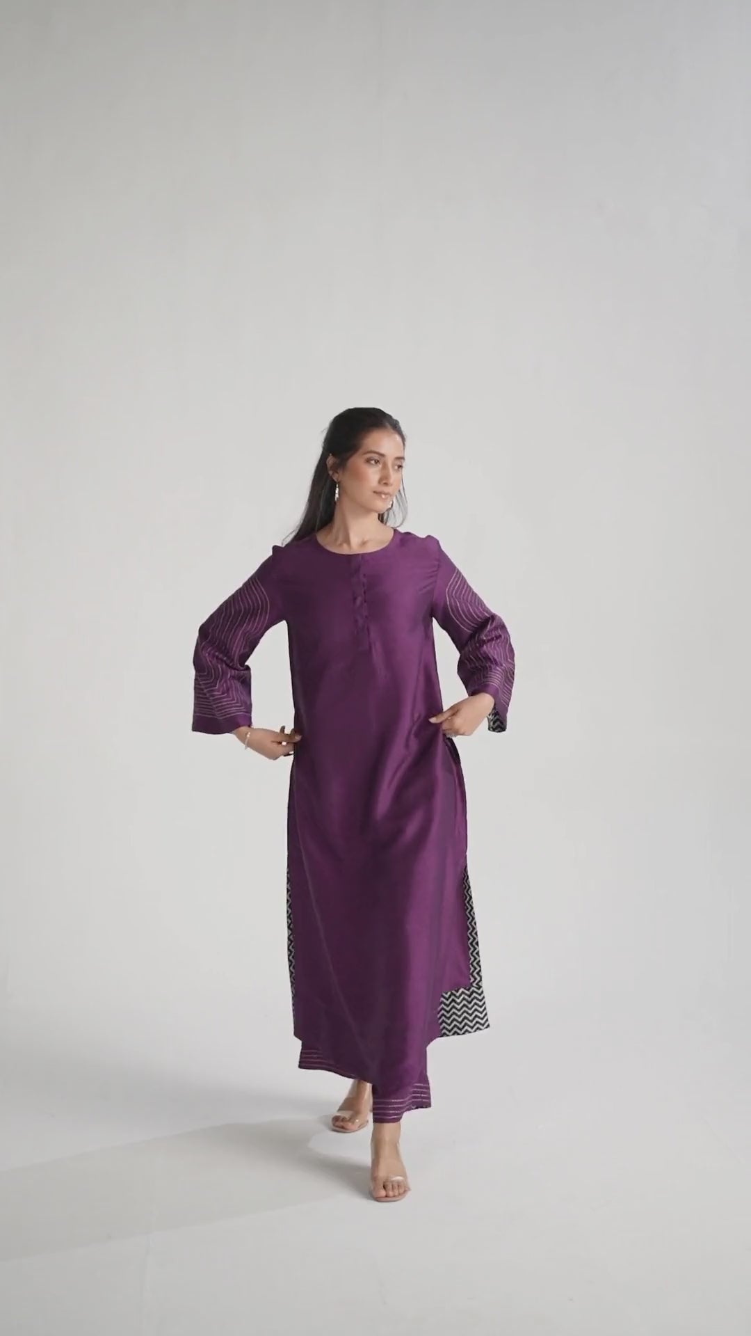Buy Plum Silk Co-ord Set Sleeve Online