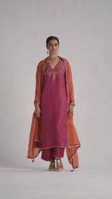 Cherries Jubilee Kurta With Burnt Sienna Dupatta Festive Kurta Set