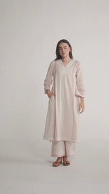 Ivory With Morning Glory Pink Cotton Linen Co-ord Set