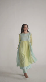 Morning Mist Blue and Celery Green-Yellow Co-ord Set