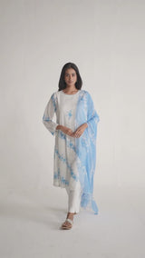 Azure Blue and Dull White Mul-Mul Kurta Set