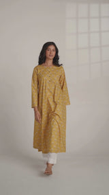 Mustard Yellow Print Cotton Kurta