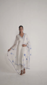 Marshmellow and Cobalt Blue Chanderi Kurta Set