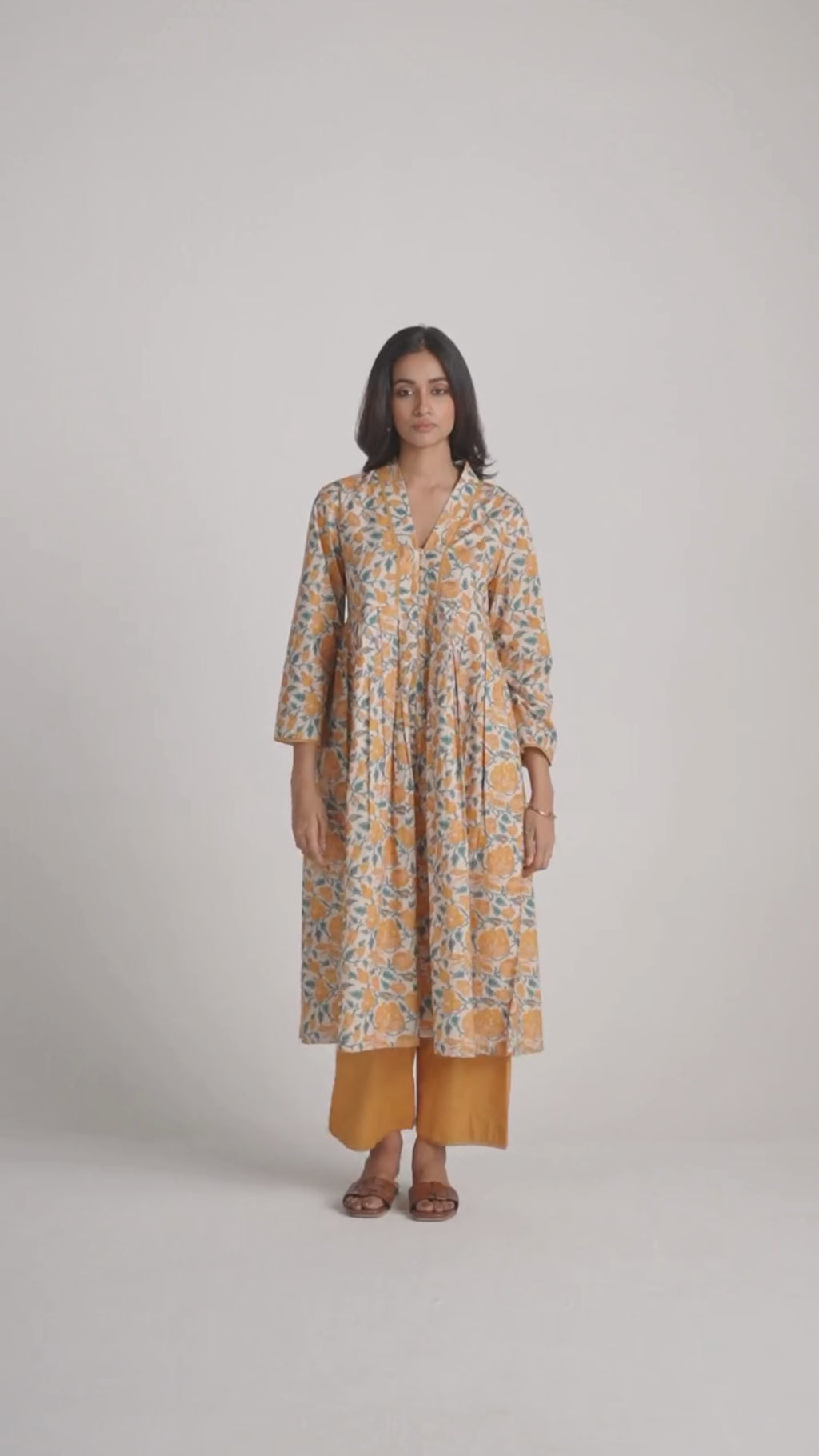 Beige and Mustard Cotton Print Co-ord Set