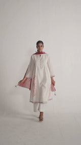 Buy Ivory and Maroon Pure Chanderi Kurta Set - Ganga Fashions