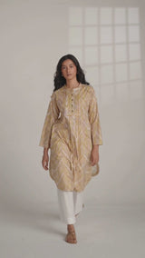 Mustard and White Print Cotton Kurta