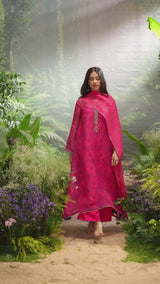 Beetroot Purple Kora Silk Bandhani Kurta Set