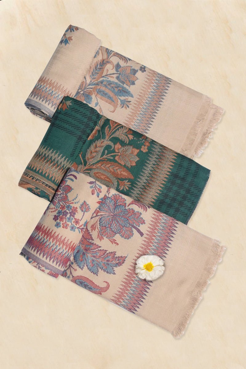 Beige Pashmina Woven Jacquard Shawl