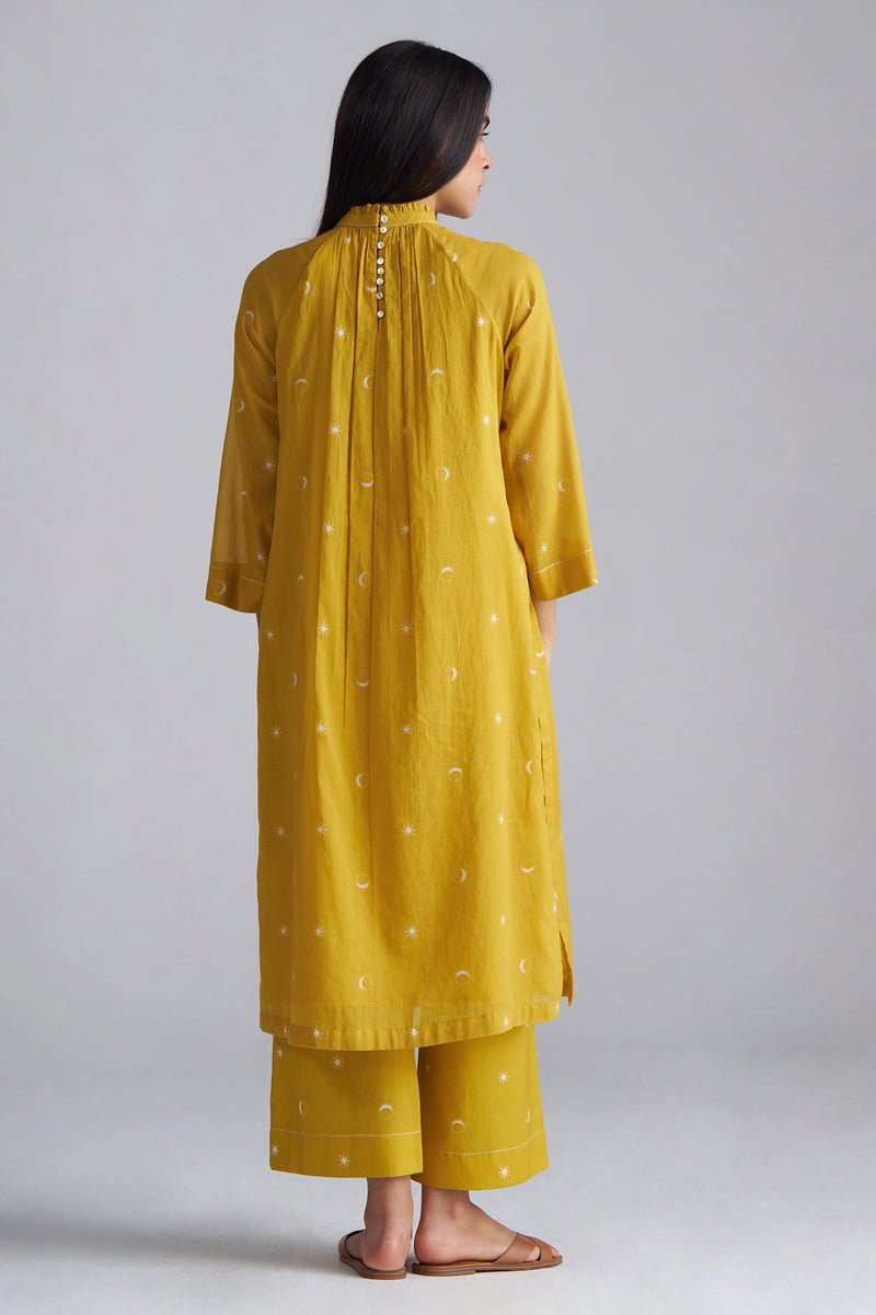 back side full body model view Nugget Gold Yellow Mul Mul Co-ord Set for Women