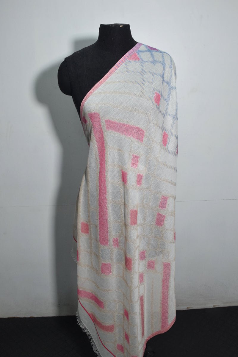 Pashmina Woven Jacquard Shawl Available In Grey And Green