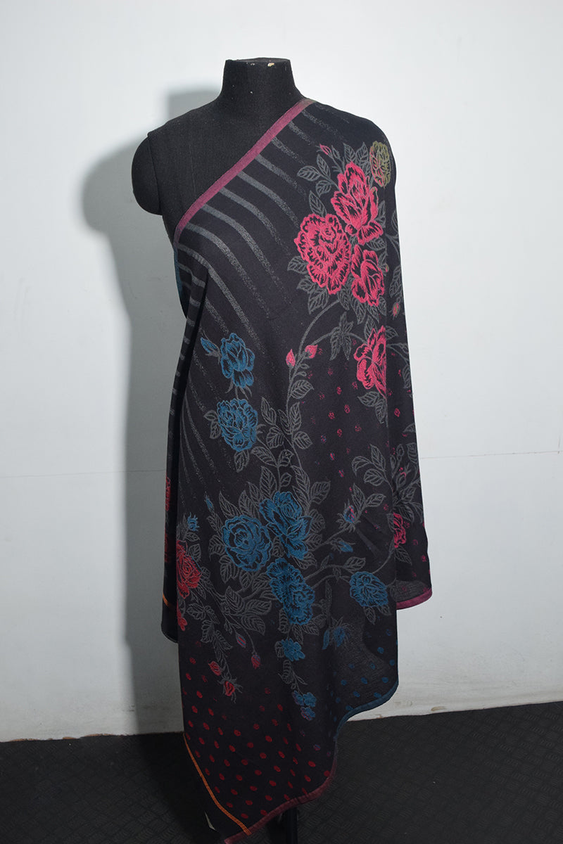 Pashmina Woven Jacquard Shawl Available In Black And Cream